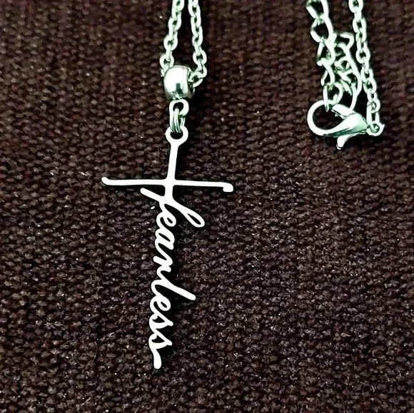 Fearless God Lord Cross Stainless Steel Necklace - Picture 2 of 2